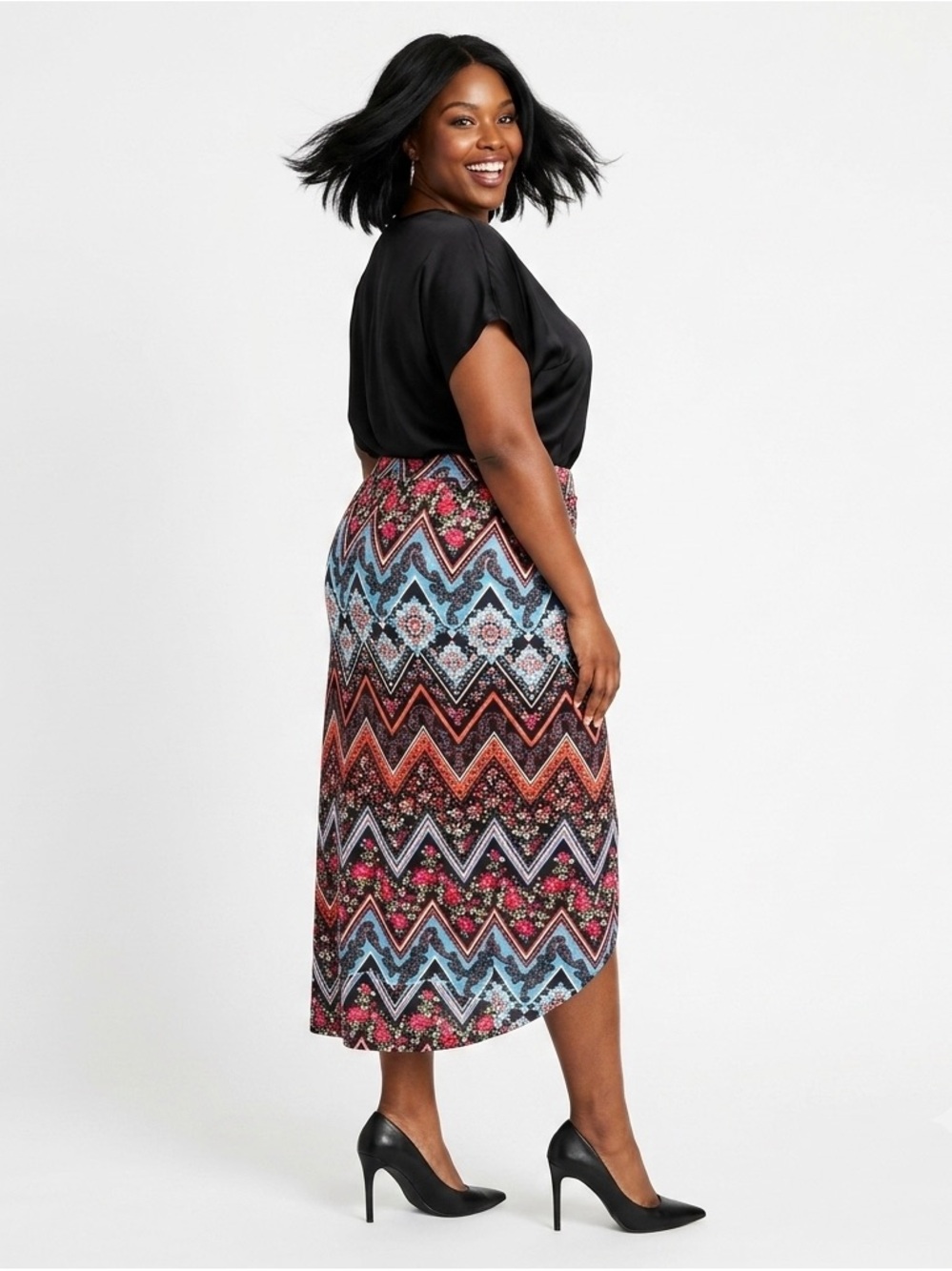Bobbie Brooks Floral Chevron Faux Sarong Maxi Skirt Plus Size 2X